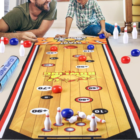 Joc Interactiv, , Covor de Bowling 90 x 20 cm, 1-4 Jucatori, +5 Ani, 6 Mingi Incluse, 6 Popice, Galben [2]