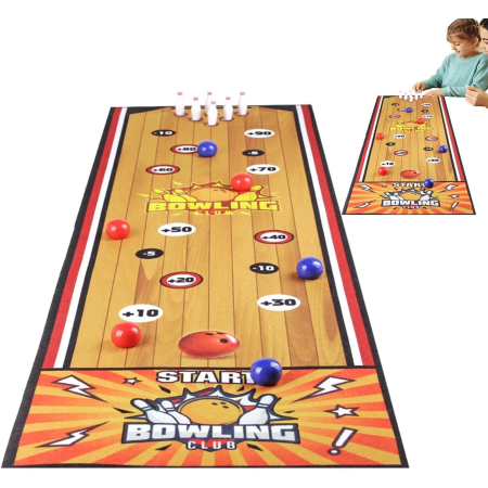 Joc Interactiv, , Covor de Bowling 90 x 20 cm, 1-4 Jucatori, +5 Ani, 6 Mingi Incluse, 6 Popice, Galben [1]
