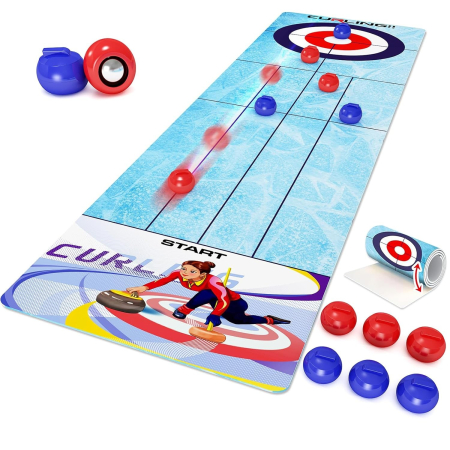 Joc Interactiv, , Covor de Curling 90 x 20 cm, 1-4 Jucatori, +5 Ani, 6 Mingi Incluse, Albastru [3]