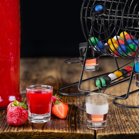 Joc Mini Loterie , Bingo, cu Pahare de Shot din Sticla, 20 x 20 x 19 cm, 48 Bile, Negru [1]