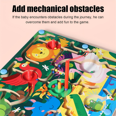 Joc Montessori de Sortare Culori, , Creion Magnetic, Tip Labirint Ilustrat, din Lemn, Model Animale Salbatice, 39x29x1.5 cm [12]