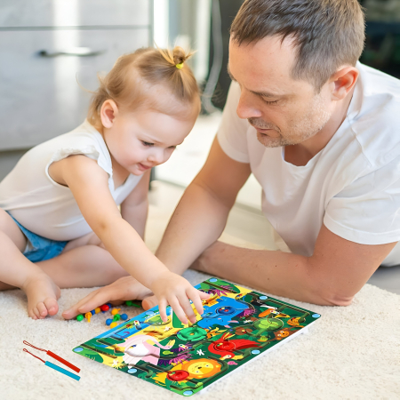 Joc Montessori de Sortare Culori, , Creion Magnetic, Tip Labirint Ilustrat, din Lemn, Model Animale Salbatice, 39x29x1.5 cm [13]