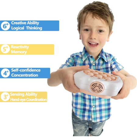 Joc Pop It, , consola, joc interactiv, antistres, cu baterii, Abs si silicon, Alb, 12 x 10 x 5.8 cm [5]