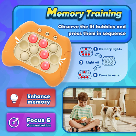 Joc Pop It, , consola, joc interactiv, antistres, cu baterii, Abs si silicon, Portocaliu, 12 x 10 x 5.8 cm [3]