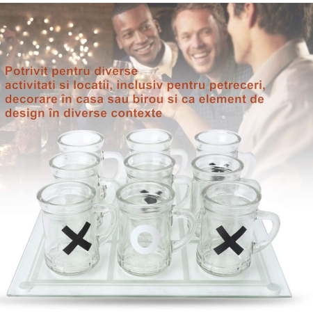 Joc X si O , cu Mini Halbe din Sticla, 25 x 25 cm, pentru Petreceri, Decor, Cadouri, Transparent [3]