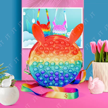 Jucarie antistres din silicon , Geanta Pop It, Iepuras, 16 cm, Curcubeu [3]