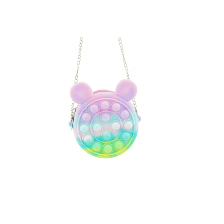 Genti, Portofele, Penare - Jucarie antistres din silicon , Pop it Now and Flip It ,Mini Geanta, Mickey Mouse, 6 cm, Macarons