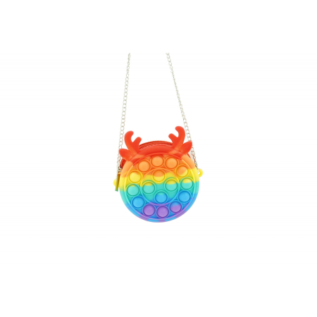 Genti, Portofele, Penare - Jucarie antistres din silicon , Pop it Now and Flip It ,Mini Geanta, Ren, 6 cm, Curcubeu