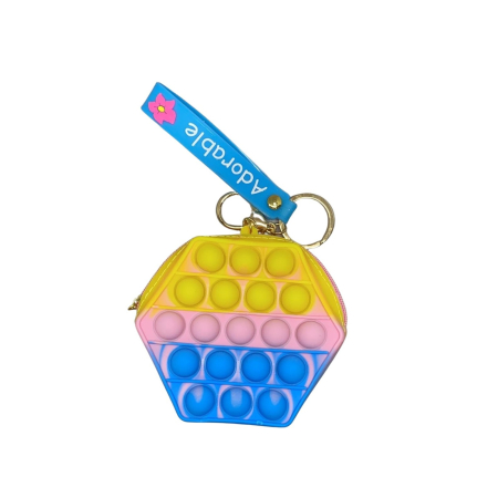 Genti, Portofele, Penare - Jucarie antistres din silicon, , Pop It Now and Flip It, Portofel hexagon, Galben/Albastru