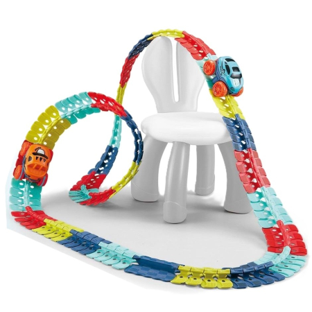 Jucarii interactive - Jucarie de Constructie RollerCoaster, , 138 de Piese, 41.5x31x7 cm, cu Masini, Multicolor