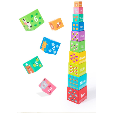 Jucarie de Construit, , Blocuri Stivuibile, +3 Ani, 10 Cutii, Invatare numere 1-10, 13.4 x 13.4 x 13.4 cm, Multicolor [2]