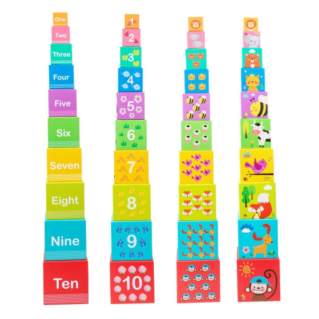 Jucarie de Construit, , Blocuri Stivuibile, +3 Ani, 10 Cutii, Invatare numere 1-10, 13.4 x 13.4 x 13.4 cm, Multicolor