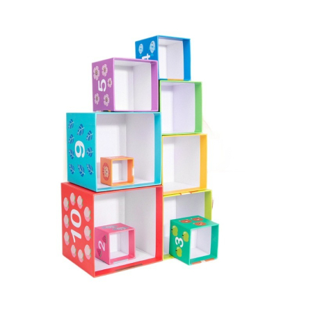 Jucarie de Construit, , Blocuri Stivuibile, +3 Ani, 10 Cutii, Invatare numere 1-10, 13.4 x 13.4 x 13.4 cm, Multicolor [5]