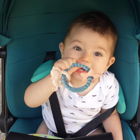 Jucarie Dentitie Bebelusi, , Tip Bratara, Model Calut si Stea de Mare, + 3 luni, din Silicon, fara BPA, 8.1 x 8.1 x 1.2 cm, Albastru [4]