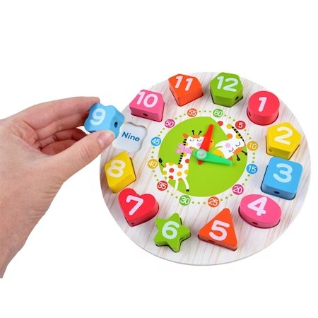 Jucarii, Copii & Bebe - Jucarie Educativa Montessori Ceas Girafa din Lemn, 12 Piese, +36 Luni, 17 cm, Multicolor, ORIGINAL DEALS
