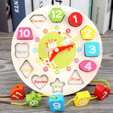 Jucarie Educativa Montessori Ceas Girafa din Lemn, 12 Piese, +36 Luni, 17 cm, Multicolor, ORIGINAL DEALS [2]