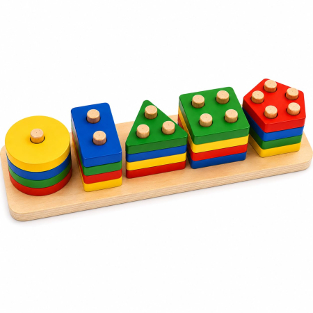 Jucarie Educativa Tip Montessori din Lemn, 20 Piese Stivuibile, Forme Geometrice si Numarare 1-5 - ORIGINAL DEALS [6]