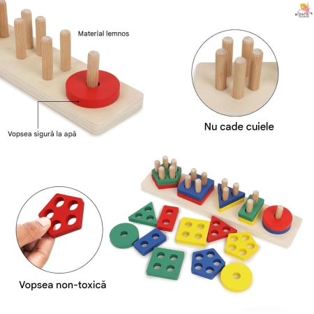 Jucarie Educativa Tip Montessori din Lemn, 20 Piese Stivuibile, Forme Geometrice si Numarare 1-5 - ORIGINAL DEALS [8]