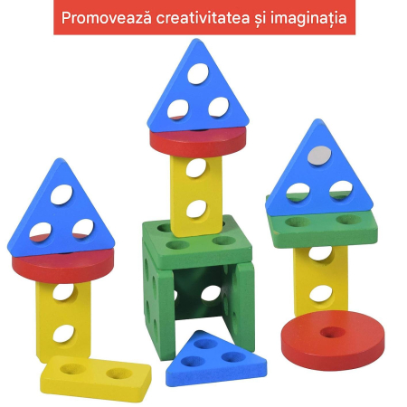Jucarie Educativa Tip Montessori din Lemn, 20 Piese Stivuibile, Forme Geometrice si Numarare 1-5 - ORIGINAL DEALS [10]