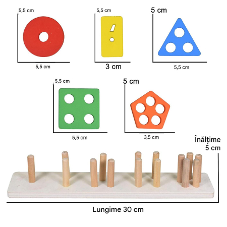 Jucarie Educativa Tip Montessori din Lemn, 20 Piese Stivuibile, Forme Geometrice si Numarare 1-5 - ORIGINAL DEALS [9]