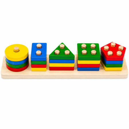 Jucarie Educativa Tip Montessori din Lemn, 20 Piese Stivuibile, Forme Geometrice si Numarare 1-5 - ORIGINAL DEALS [5]