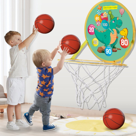 Jucarie Interactiva, , 2 in 1, Cos de Basket si Tinta de Darts, Minge 16 cm, Pompa, 8 Mingii cu Scai, Model Dragon, Multicolor [3]