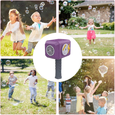 Jucarie Interactiva pentru Baloane de Sapun, , Sunete si Lumini, Model Ciocan, cu 8 Orificii, 13.5 x 10 x 12 cm, Mov [3]