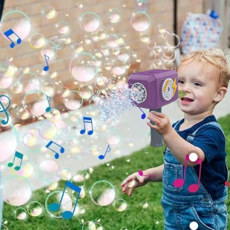 Jucarie Interactiva pentru Baloane de Sapun, , Sunete si Lumini, Model Ciocan, cu 8 Orificii, 13.5 x 10 x 12 cm, Mov [2]