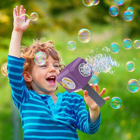 Jucarie Interactiva pentru Baloane de Sapun, , Sunete si Lumini, Model Ciocan, cu 8 Orificii, 13.5 x 10 x 12 cm, Mov [4]