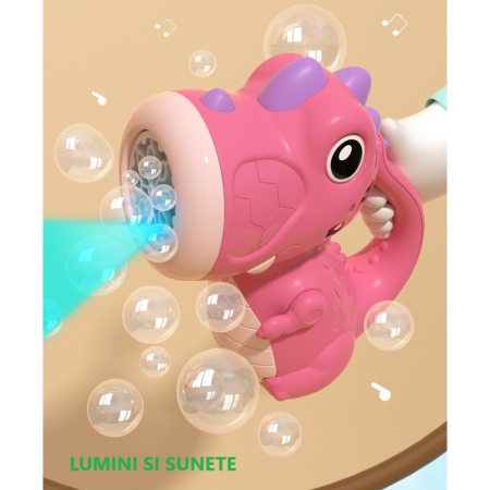 Jucarie Interactiva pentru Baloane de Sapun, , Sunete si Lumini, Model Dinozaur, cu 8 Orificii, 15 x 8.5 x 18.5, Roz [6]