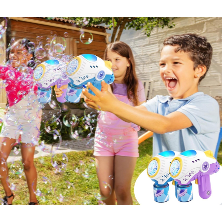 Jucarie Interactiva pentru Baloane de Sapun, , Sunete si Lumini, Model Pistol, cu 8 Orificii, 20.6 x 9.4 x 21 cm, Albastru [1]