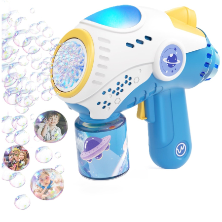 Jucarii si Jocuri - Jucarie Interactiva pentru Baloane de Sapun, , Sunete si Lumini, Model Pistol, cu 8 Orificii, 20.6 x 9.4 x 21 cm, Albastru