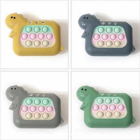 Jucarie Interactiva Pop It Whack A Mole, , Tip Consola, Anti-Stres, 4 Moduri de Joc, din ABS si Silicon, +3 Ani, Model Dinozaur, Gri [8]
