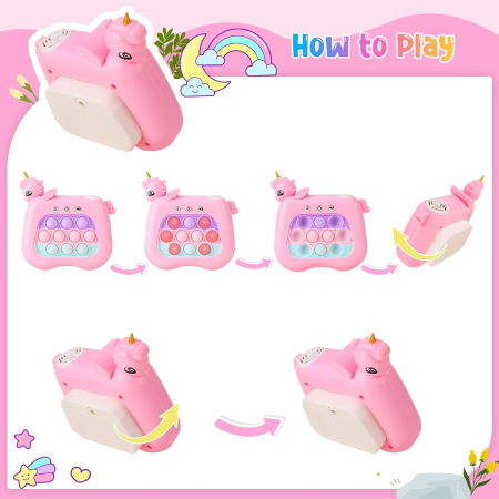 Jucarie Interactiva Pop It Whack A Mole, , Tip Consola, Anti-Stres, 4 Moduri de Joc, din ABS si Silicon, +3 Ani, Model Unicorn, Roz [2]