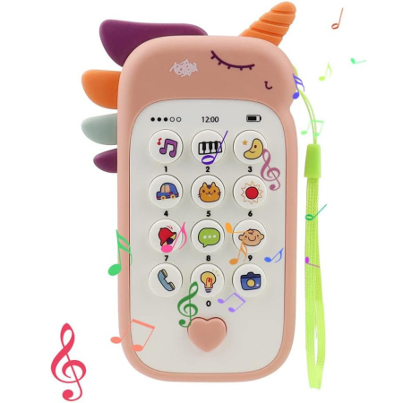 Jucarie Interactiva, , Telefon Inteligent, Model Unicorn, Functii Educative, Muzicale si Voce, 4-6 ani, 19 x 11.5 cm, din Plastic, Roz [1]
