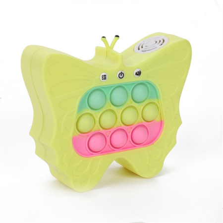 Jucarie Interactiva Tip Consola pentru Copii, , Diferite Moduri de Joc, 120 Nivele, Material ABS/silicon, cu Nivele, Sunete si Lumini, 12 x 5.5 x 13.5 cm cm, Model Fluture, Galben [1]