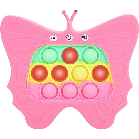 ✨TOATE PRODUSELE✨ - Jucarie Interactiva Tip Consola pentru Copii, , Diferite Moduri de Joc, 120 Nivele, Material ABS/silicon, Sunete si Lumini, 12 x 5.5 x 13.5 cm, Model Fluture, Fucsia