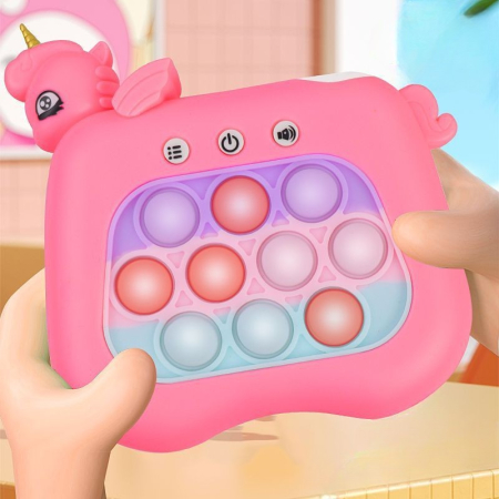 Jucarie Interactiva Tip Consola pentru Copii, , Diferite Moduri de Joc, 120 Nivele, Material ABS/silicon, Sunete si Lumini, 13.5 x 5.5 x 12.5 cm, Model Unicorn, Fucsia [3]