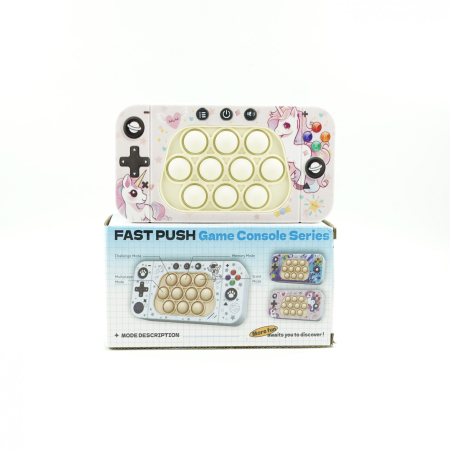 Jucarie interactiva tip consola pentru copii , speed push whack-a-mole, joc de viteza pop it, material ABS/silicon, cu nivele, sunete si lumini, 15.5 x 7.6 x 5.3 cm, model unicorn, roz [2]