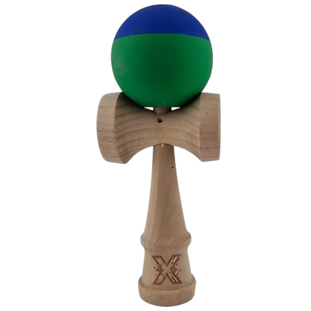 Kendama Rubber Grip - Jucarie Kendama X Originala, Profesionala, , din Lemn, Rubber Grip, 18 cm, Albastru/Verde