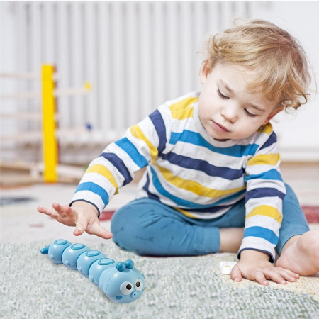 Jucarie mecanica pentru copii , omida haioasa, material ABS, cu cheita, distractiva, se taraste, se misca, 15 x 4 cm, albastru [2]