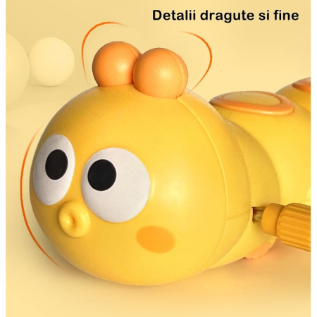 Jucarie mecanica pentru copii , omida haioasa, material ABS, cu cheita, distractiva, se taraste, se misca, 15 x 4 cm, galben [4]