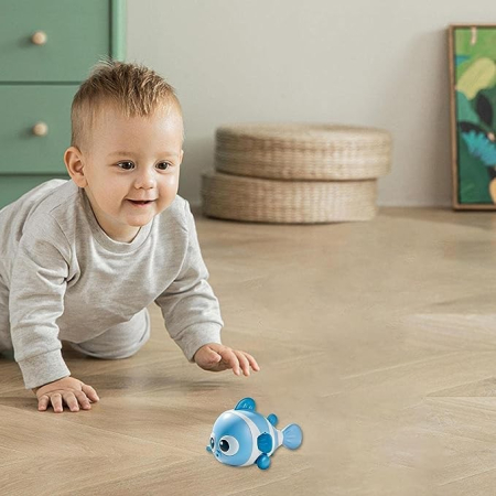 Jucarie mecanica pentru copii , pestisor haios, cu cheita, distractiv, se taraste, se misca, 11 x 9 x 7.5 cm cm, albastru [2]