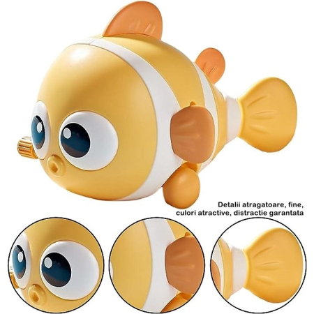 Jucarie mecanica pentru copii , pestisor haios, cu cheita, distractiv, se taraste, se misca, 11 x 9 x 7.5 cm cm, galben [1]