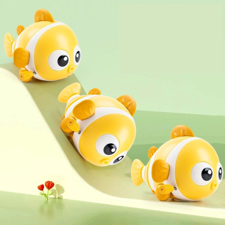 Jucarie mecanica pentru copii , pestisor haios, cu cheita, distractiv, se taraste, se misca, 11 x 9 x 7.5 cm cm, galben [4]