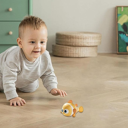 Jucarie mecanica pentru copii , pestisor haios, cu cheita, distractiv, se taraste, se misca, 11 x 9 x 7.5 cm cm, galben [2]