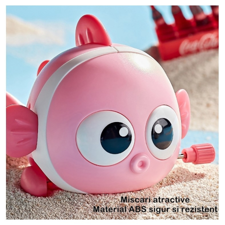 Jucarie mecanica pentru copii , pestisor haios, cu cheita, distractiv, se taraste, se misca, 11 x 9 x 7.5 cm cm, roz [4]