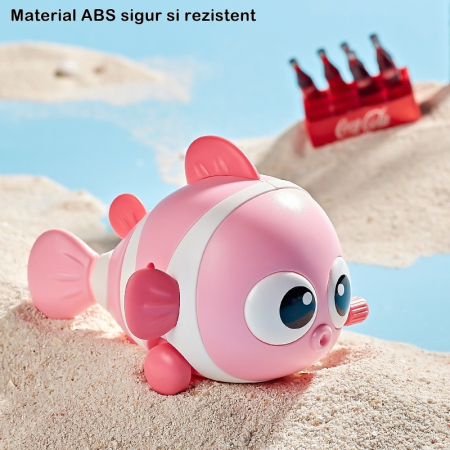 Jucarie mecanica pentru copii , pestisor haios, cu cheita, distractiv, se taraste, se misca, 11 x 9 x 7.5 cm cm, roz [5]