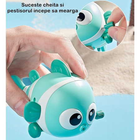 Jucarie mecanica pentru copii , pestisor haios, cu cheita, distractiv, se taraste, se misca, 11 x 9 x 7.5 cm cm, verde [5]