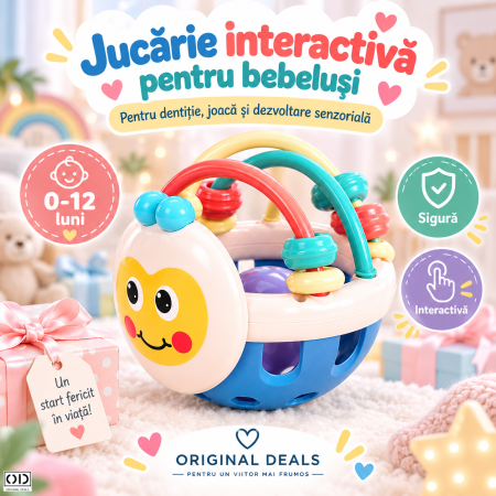 Jucarie minge pentru bebelusi, pentru dentitie, interactiva, 0-12 luni, roz-multicolor | ORIGINAL DEALS [7]